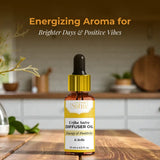 Urijha Sutra diffuser oil bottle on a wooden surface with a blurred kitchen background