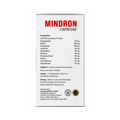 Box of Mindron capsules with ingredient list