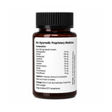 Brown bottle with black cap and white label on a white background