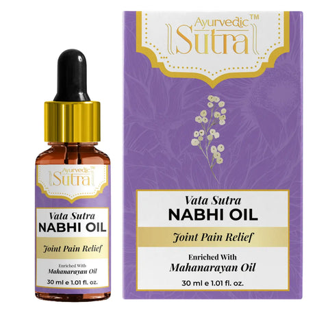 Vata Sutra Nabhi Oil bottle and packaging on a white background