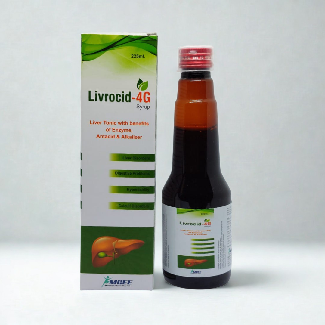 Livrocid 4G syrup bottle and packaging on a white background