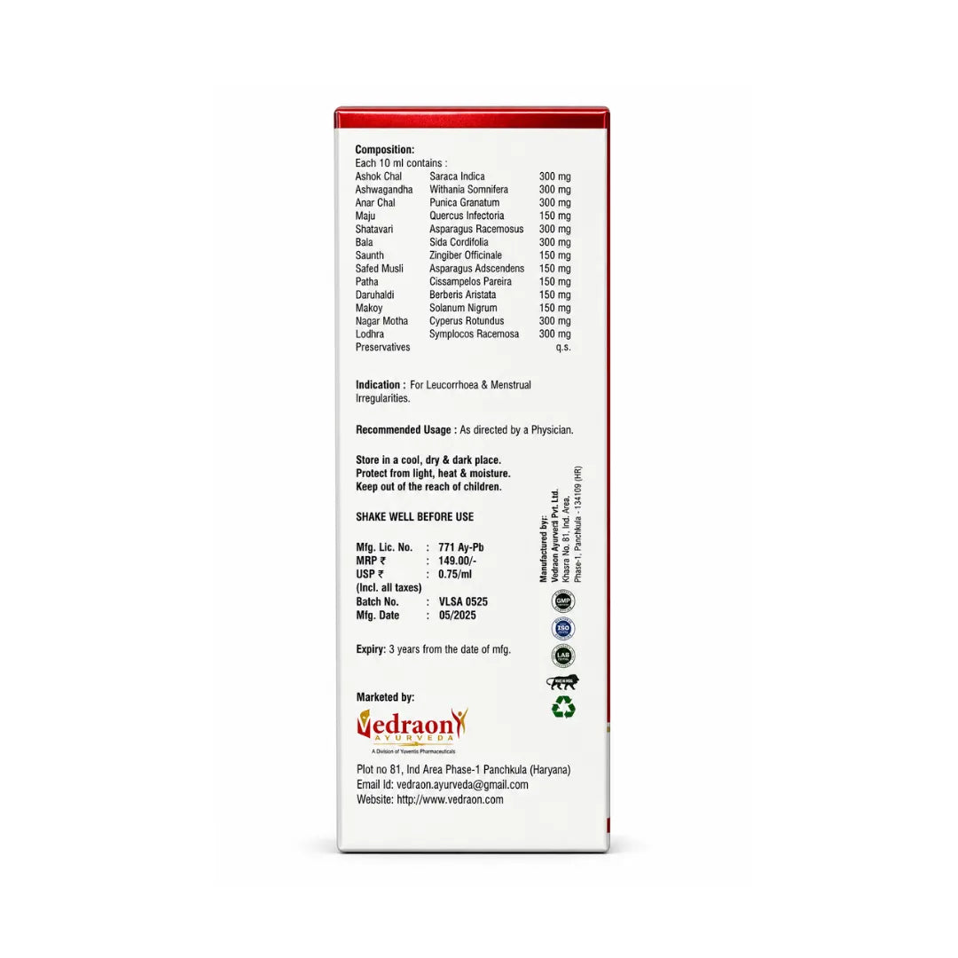 Back view of a red and white supplement packaging with text and logos.