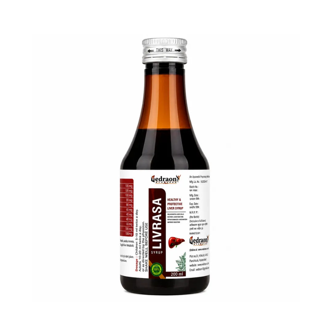 Bottle of vedraon Livrasa syrup on a white background