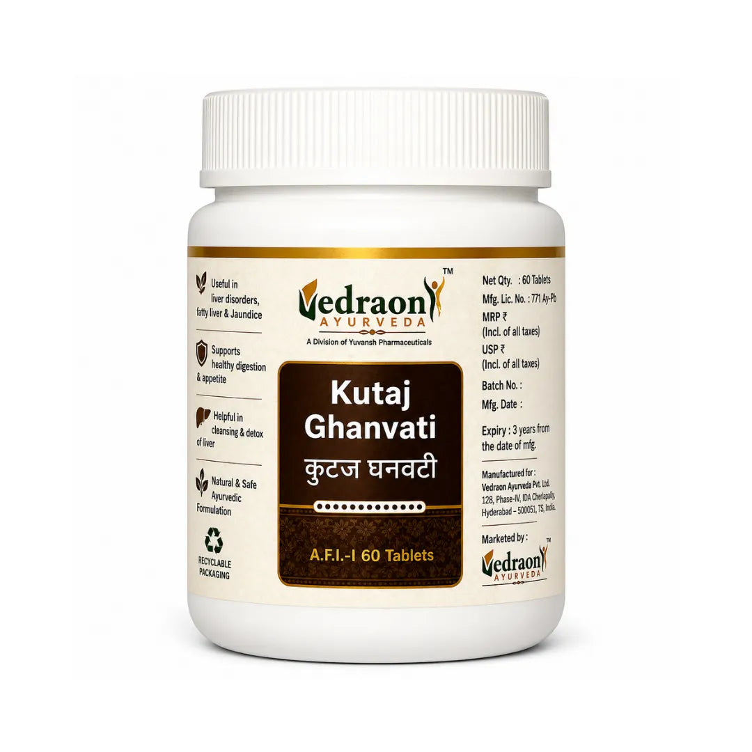 Vedraon Ayurveda Kutaj Ghanvati tablet bottle on a white background