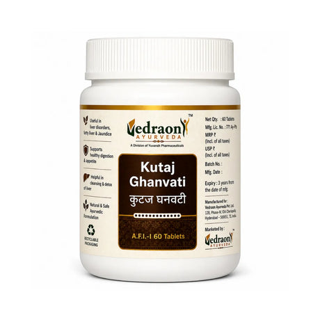 Vedraon Ayurveda Kutaj Ghanvati tablet bottle on a white background