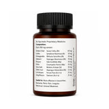 Brown Ayurvedic medicine bottle with black cap on a white background