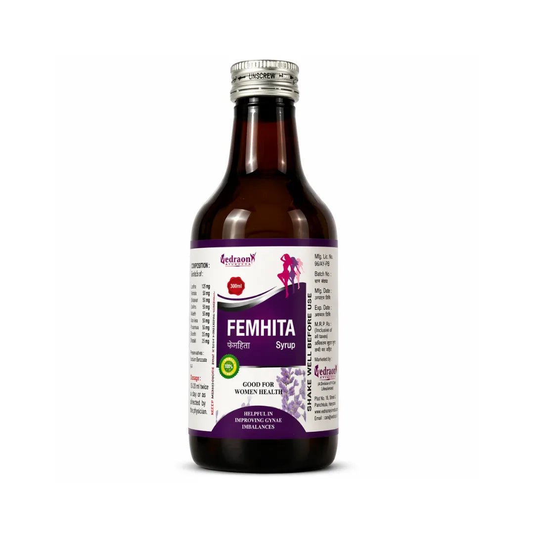 Femhita syrup bottle with label on a white background