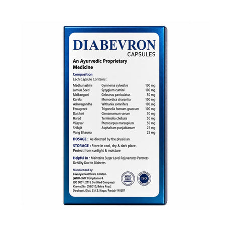 Box of Diabevron Ayurvedic capsules on a white background