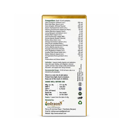 Product label with text on a white background