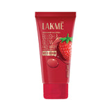 Lakme Blush & Glow Face Wash tube with strawberry illustration on a white background