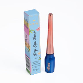 Blue eye liner with rose gold cap and Whily branded packaging on a white background