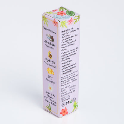 Product packaging with floral design and text on a white background