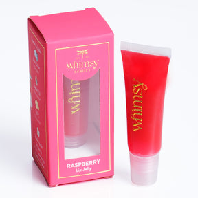 Pink lip jelly with packaging labeled 'whimsy' on a white background