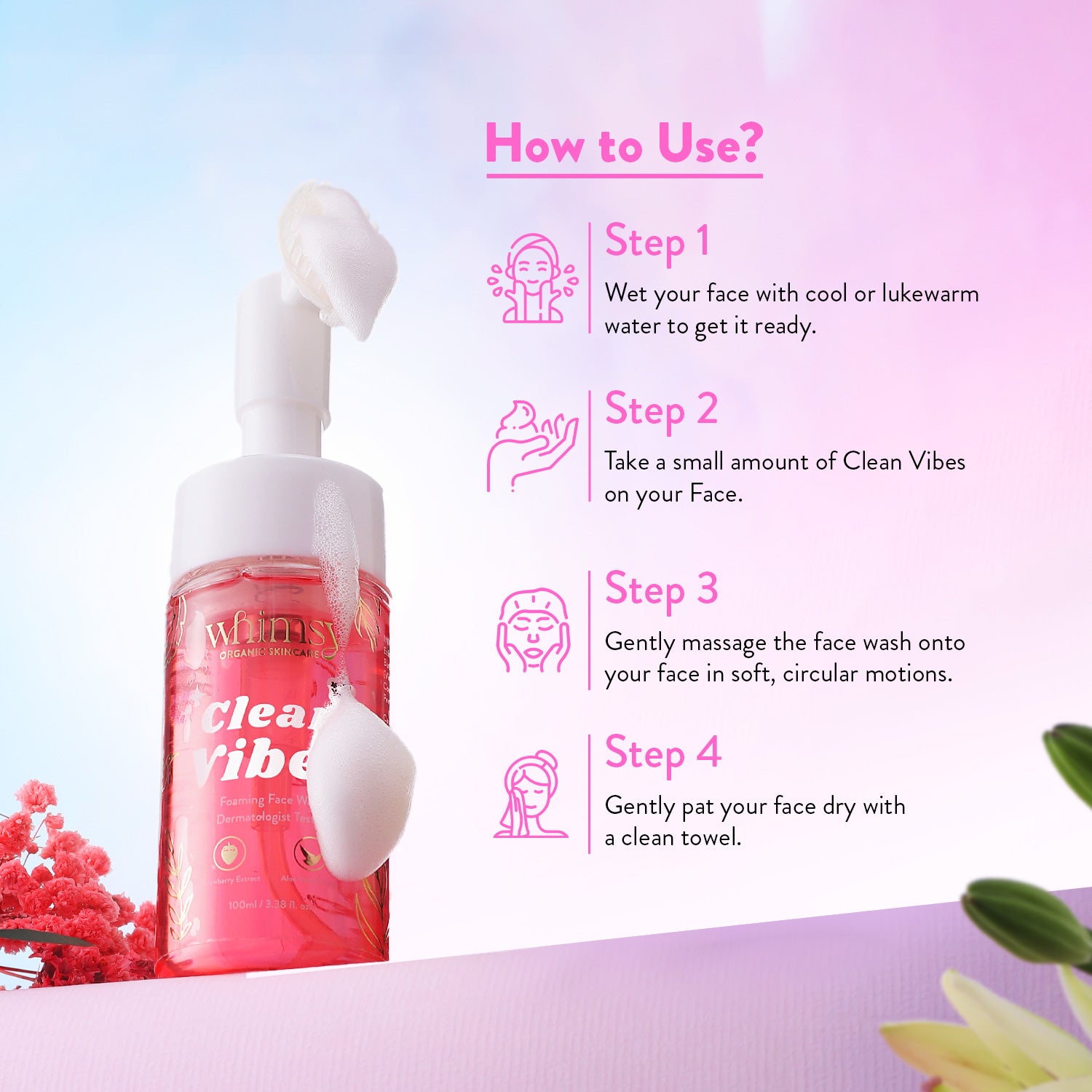 Korean skincare product with usage instructions on a gradient background