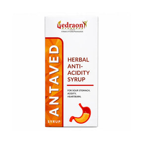Vedraon Antaved Herbal Anti-Acidity Syrup packaging on a white background