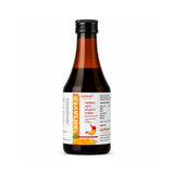 Bottle of herbal anti-acidity syrup on a white background