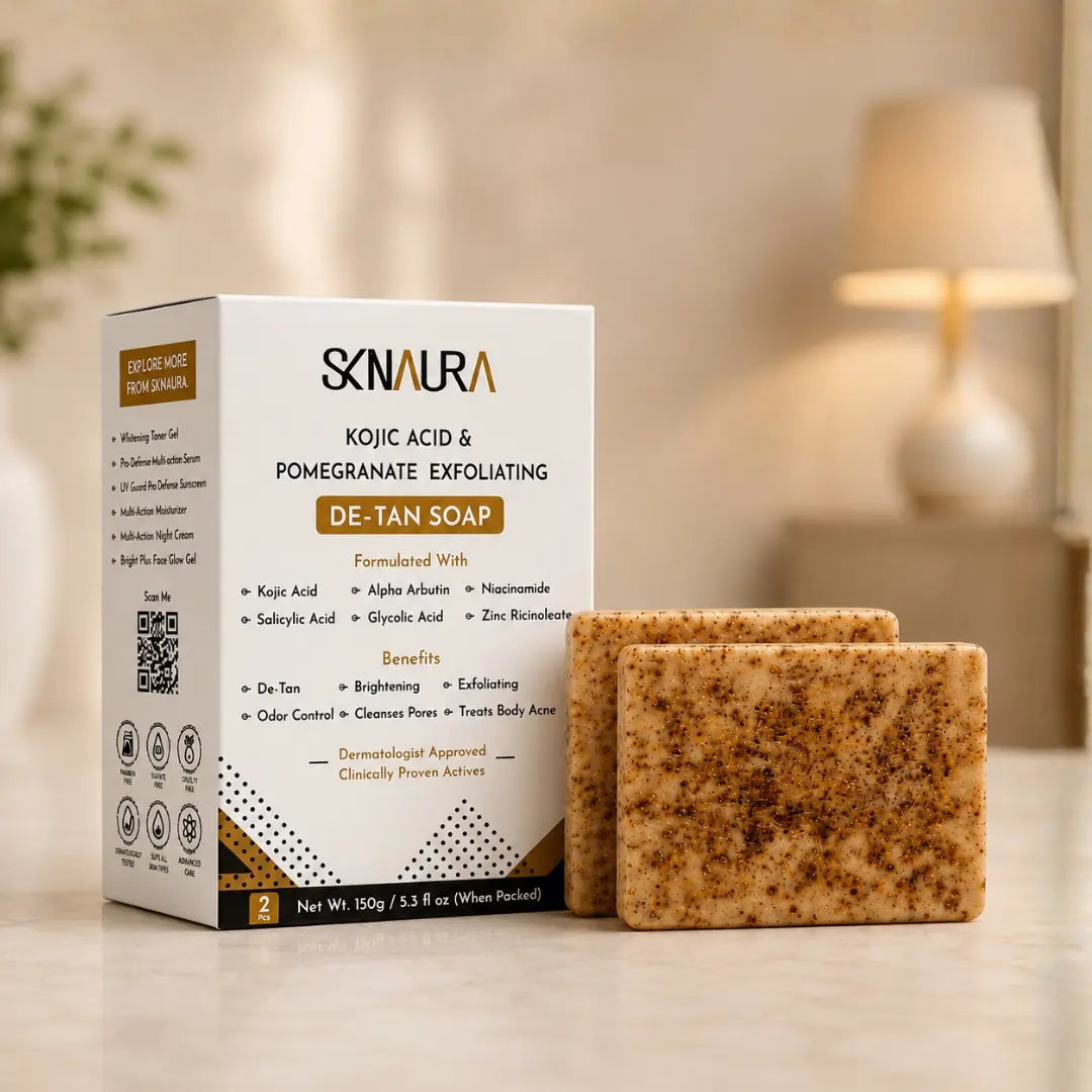 Kojic Acid & Pomegranate Exfoliating De-Tan Soap | Brightening & Exfoliating Soap | Pack of 2