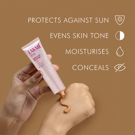 Lakme sunscreen cream being applied to a hand