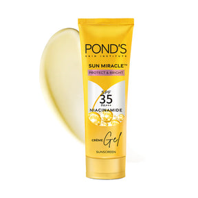Pond's Sun Miracle sunscreen gel tube on a white background