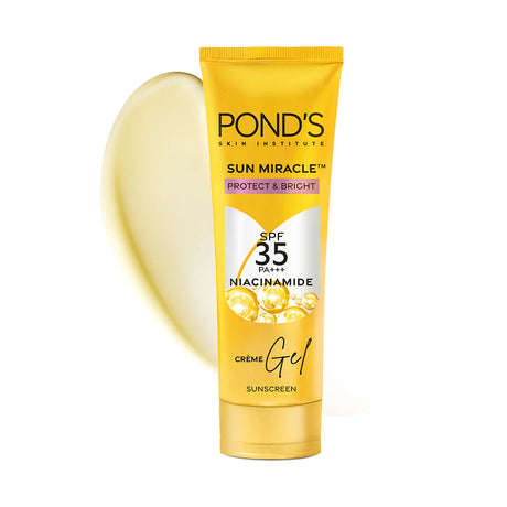 Pond's Sun Miracle sunscreen gel tube on a white background