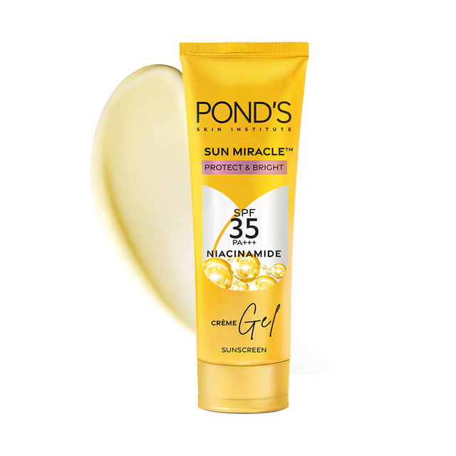 Pond's Sun Miracle sunscreen gel tube on a white background
