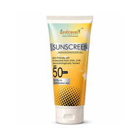 Tube of vedraon sunscreen with SPF 50