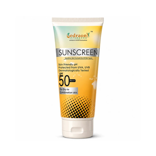 Tube of vedraon sunscreen with SPF 50