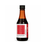 Bottle with a red label on a white background