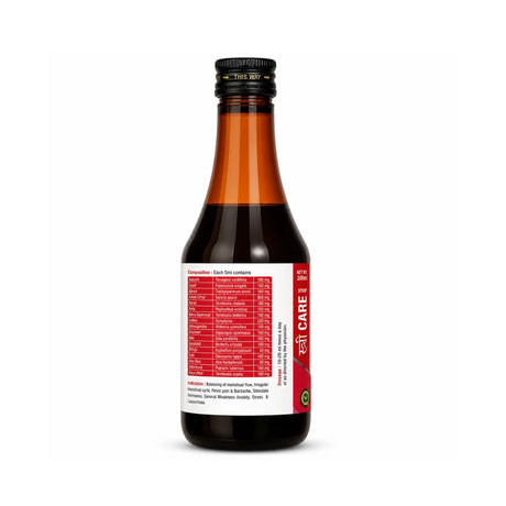 Bottle with a red label on a white background