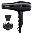 Black hair dryer with attachments on a white background, featuring the Agaro brand.