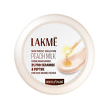 Lakme Peach Milk cream container with a dropper on a white background