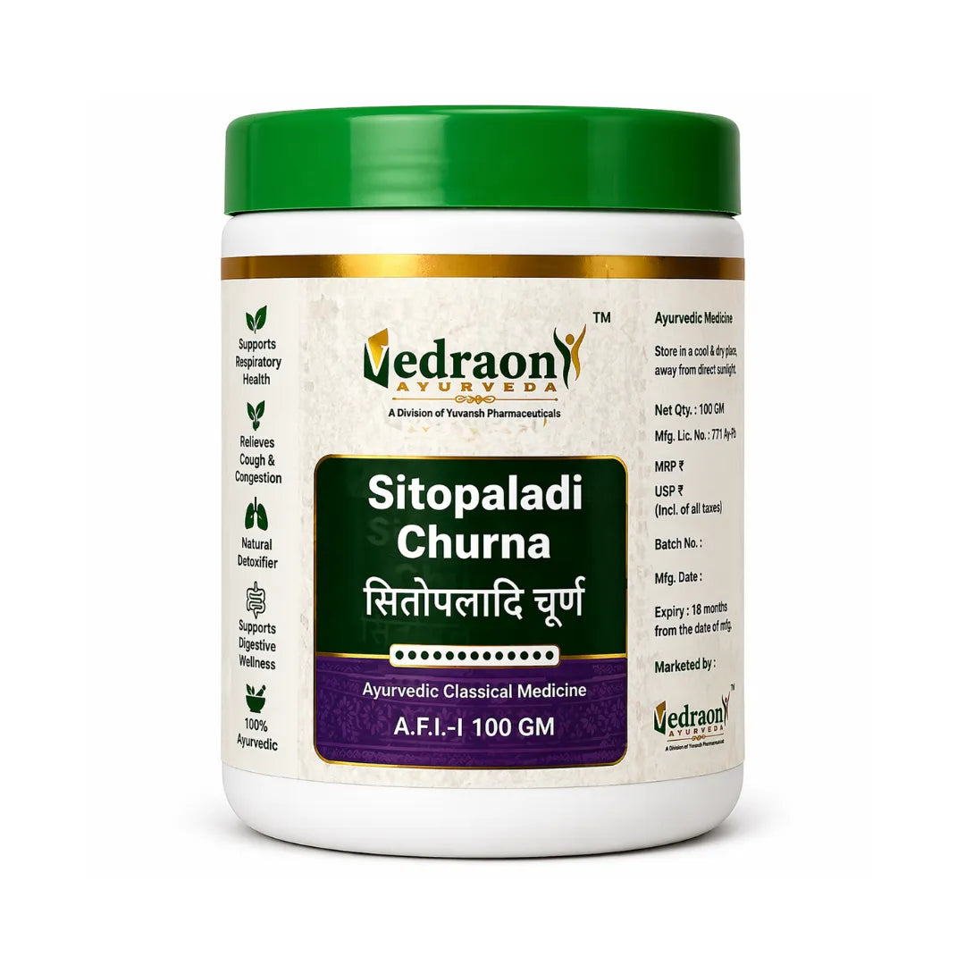 Vedraon Ayurveda Sitopaladi Churna container on a white background