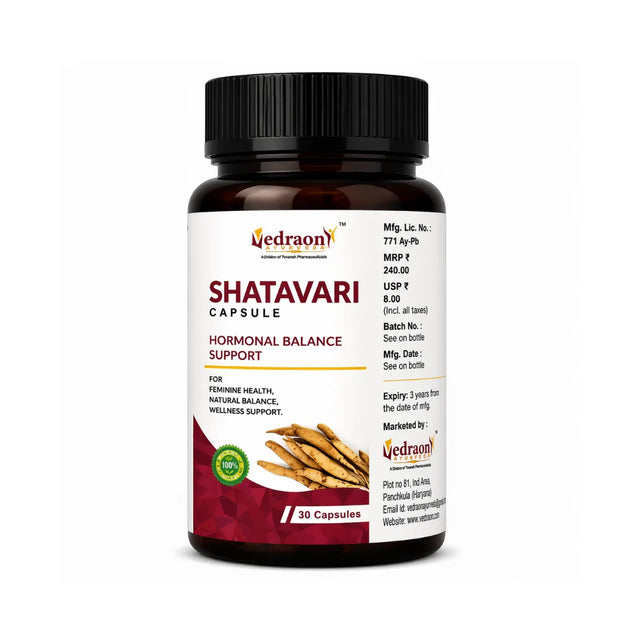 Vedraon Shatavari capsule bottle on a white background