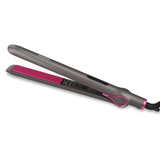 Hair straightener with pink accents on a white background