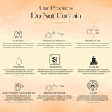 List of ingredients not contained in products with icons and text on a gradient background