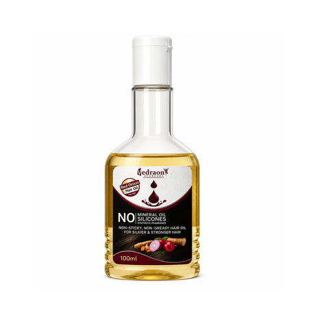 Bottle of oil with a label on a white background