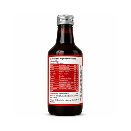 Bottle with a red label on a white background