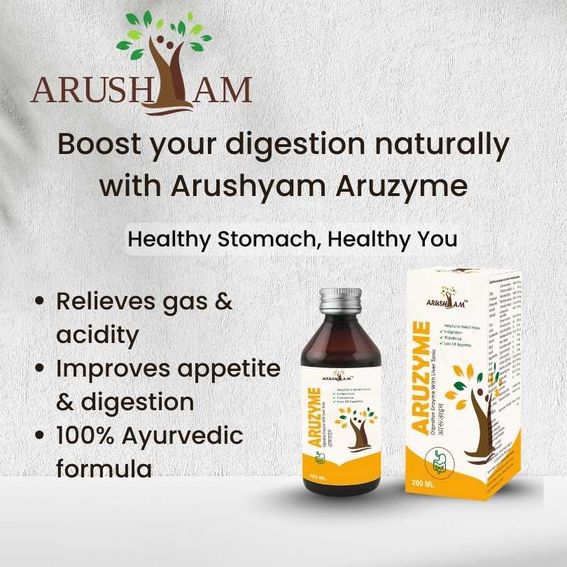 Arushyam Aruzyme product with bottle and box on a white background