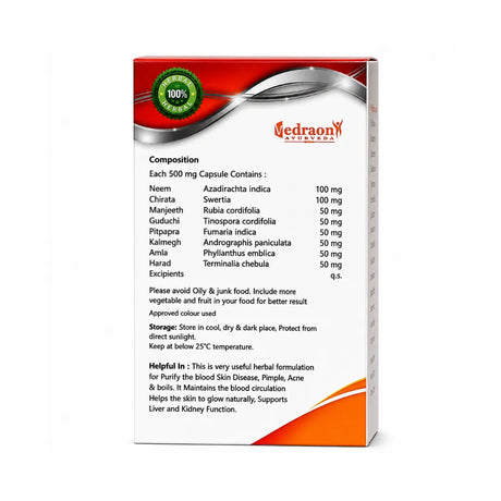 Vedraon Ayurvedic product packaging with ingredient list on a white background