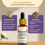 Medha Sutra Nabhi Oil bottle with key ingredients 