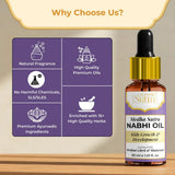 Medha Sutra Nabhi Oil bottle with features 