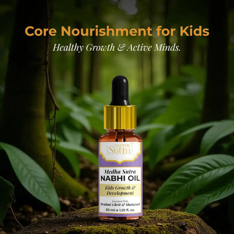 Nabhi oil bottle with a natural background