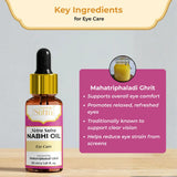 Nabhi Oil bottle with key ingredients for eye care on a gray