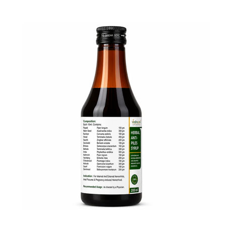 Herbal syrup bottle with label on a white background