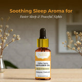 Nidra Sutra diffuser oil bottle on a wooden surface with text about soothing sleep aroma.