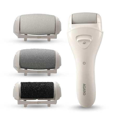 Electric epilator with interchangeable heads on a white background