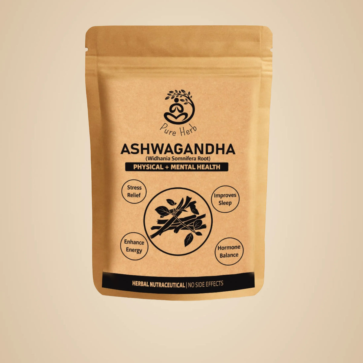 Pure Herb Premium Ashwagandha Powder with Natural Taste Booster Sachet – Withania Somnifera Root – Natural Stress Relief, Energy & Vitality Support – Ayurvedic Herbal Supplement