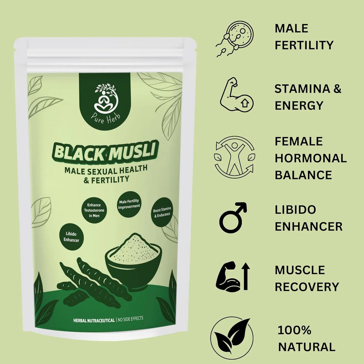 Pure Herb Premium Black Musli Powder | Strength & Vitality Support – 75g