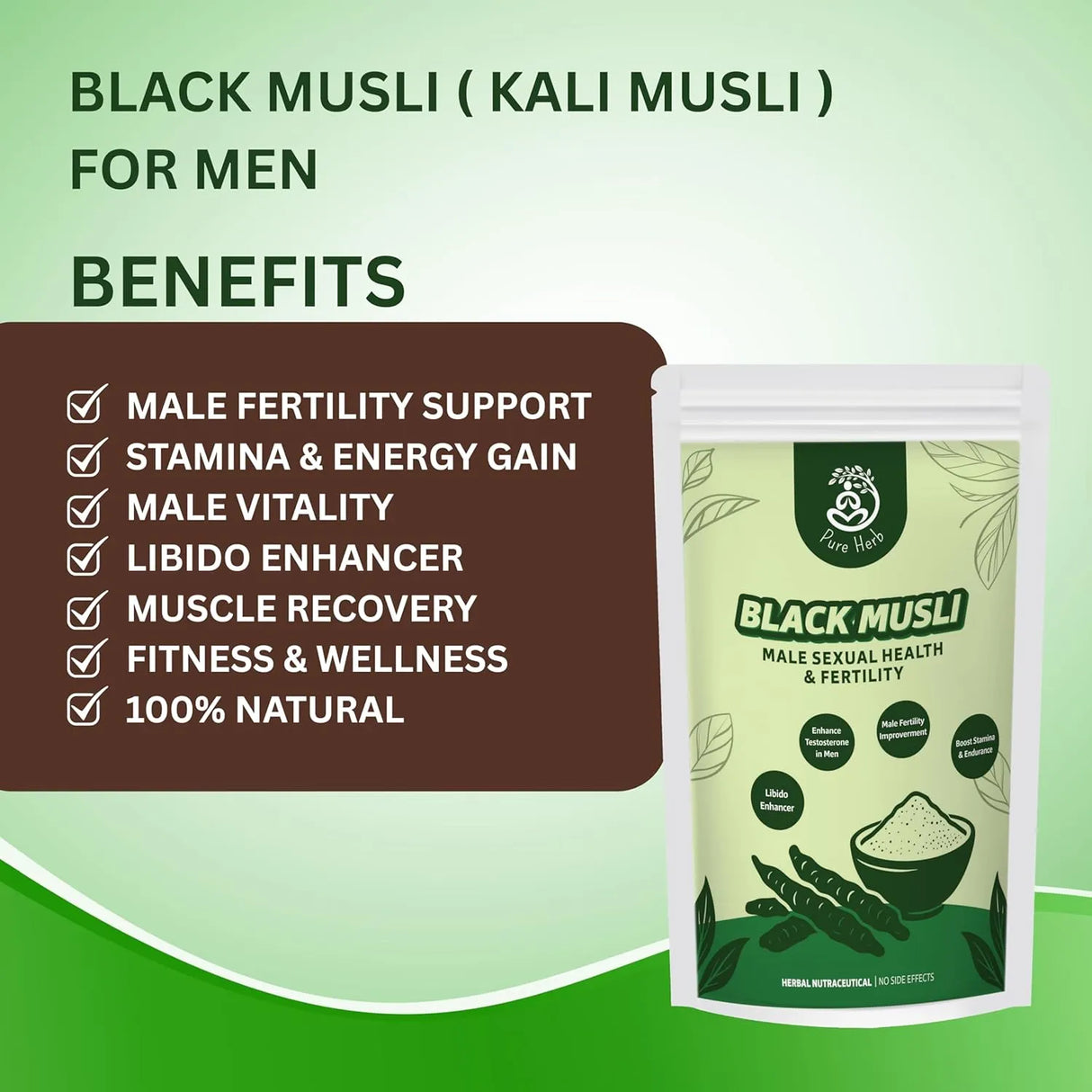 Pure Herb Premium Black Musli Powder | Strength & Vitality Support – 75g