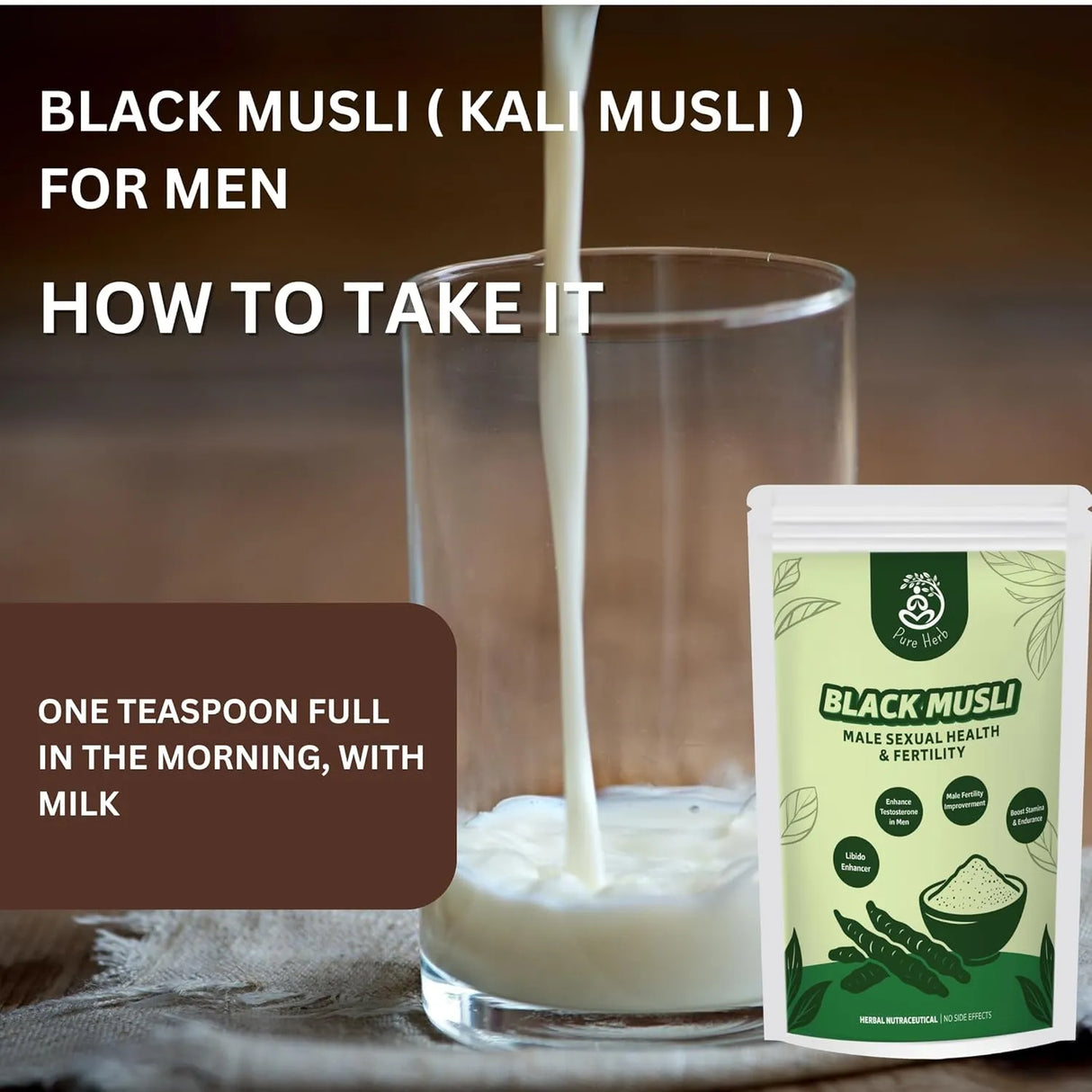 Pure Herb Premium Black Musli Powder | Strength & Vitality Support – 75g